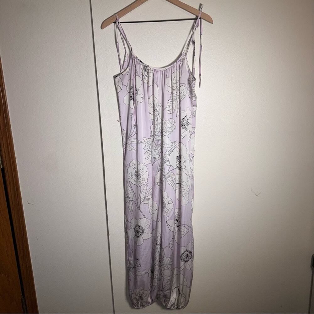 VICTORIAS SECRET Floral Satin Jumpsuit drop-waist harem pan w tie shoulders XS - Picture 3 of 5